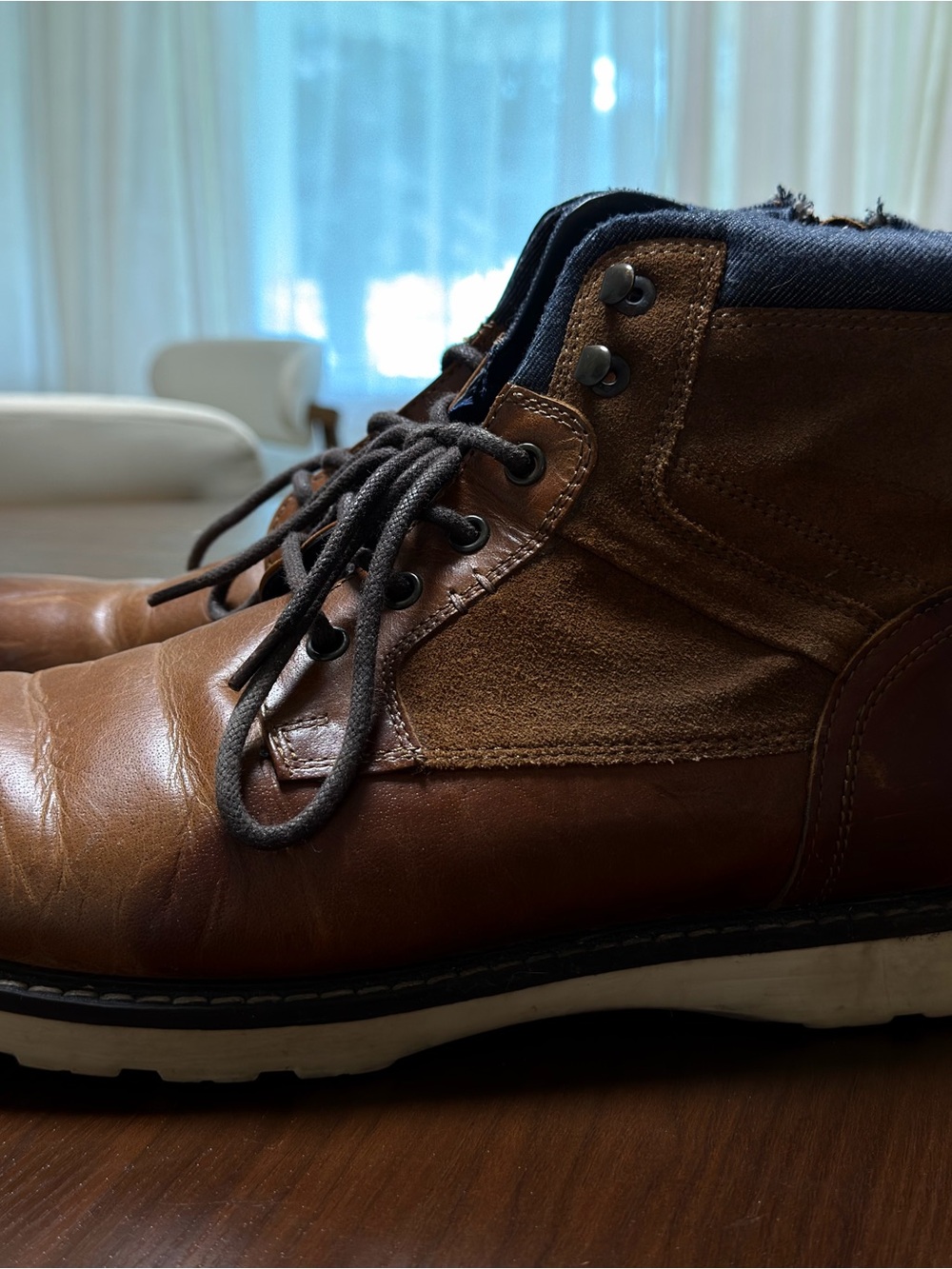 Crown Vintage Men’s Brown Leather Suede Lace-Up Ankle Boots Side Zip Casual